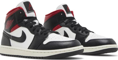 Nike Womens Air Jordan 1 Mid Sneakers - 'Black Sail Gym Red'