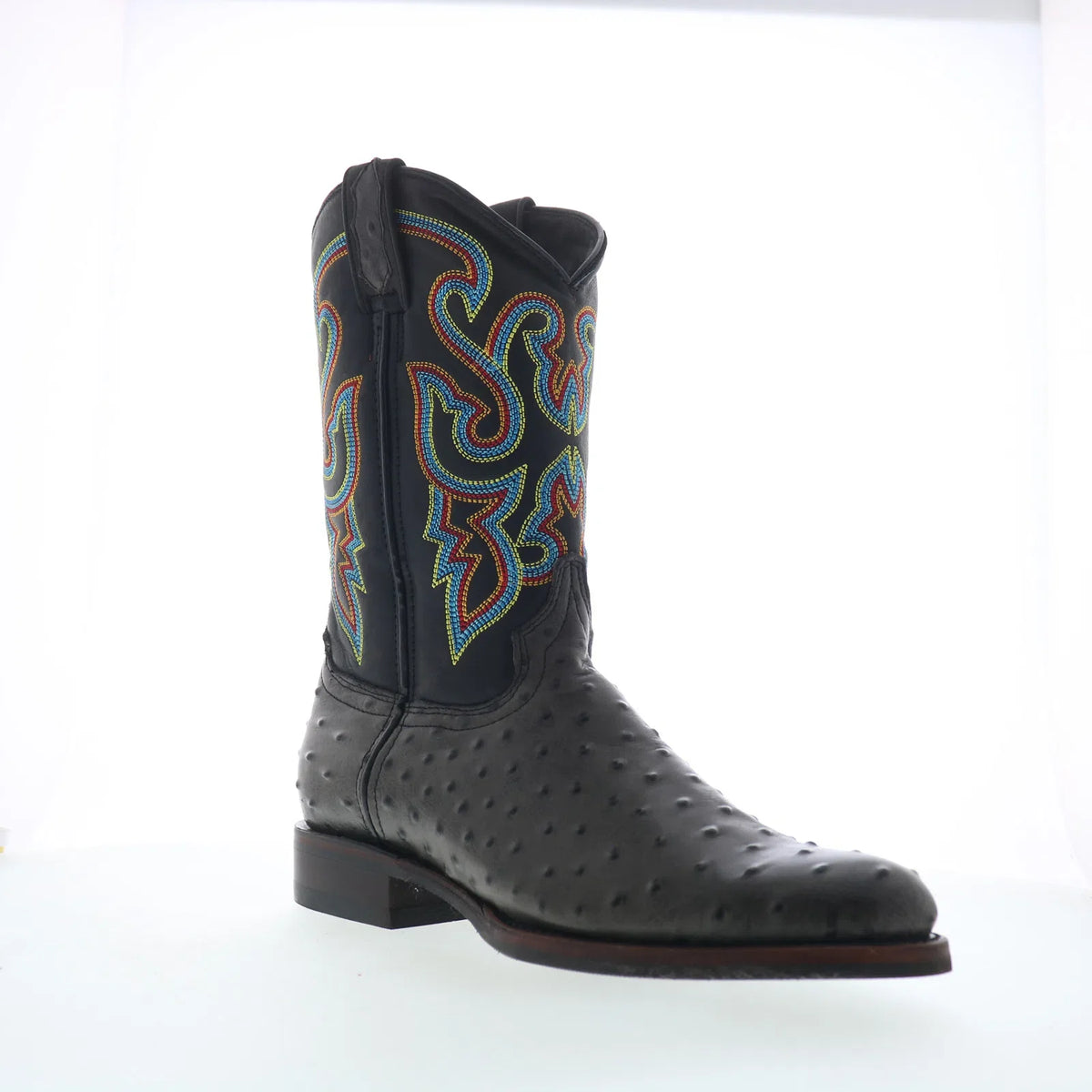 Dingo Ranger Ostrich Print Leather DI-131 Mens Black Cowboy Western Boots